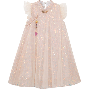 女童旗袍裙夏装2026新款儿童连衣裙国风网纱小飞袖洋气小女孩裙子