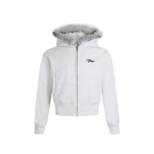 y2k轻亚比加绒卫衣女秋冬可拆卸毛领连帽显瘦开衫外套设计感上衣