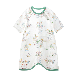 贝肽斯婴儿睡袍新款后背网眼透气儿童睡袋夏季纯棉睡衣宝宝睡裙