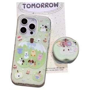 青苹果小熊适用OPPORENO15手机壳OPPO支架Reno14/12/11/10/9pro夏天findx8/7ultra/OPPOReno16/A3/2Pro套K12X