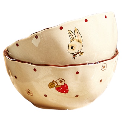 摩卡兔陶瓷饭碗家用可爱碗盘餐具