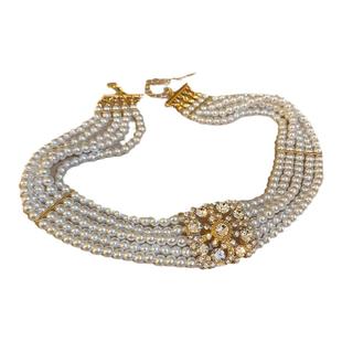 镶钻花朵人造珍珠多层项链欧美个性颈链设计感网红轻奢项饰女