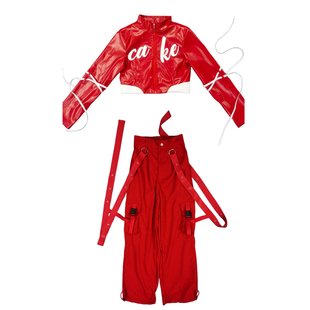 2025新款韩女团itzy同款cake红色表演出服学生爵士舞蹈kpop打歌服