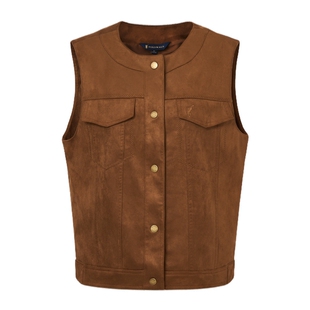 POLOWALK女士马甲2026春季新款复古工装风圆领休闲通勤女装