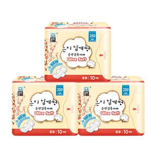 【自营】恩芝韩国进口透气日用舒爽贴身瞬吸250mmx10片x3包卫生巾