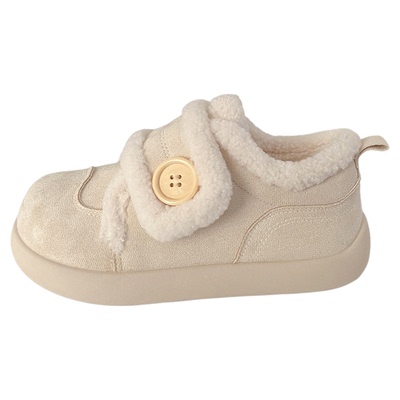 奶白加绒魔术贴板鞋女丑萌冬季新款棉鞋chic小众雪地靴运动小白鞋