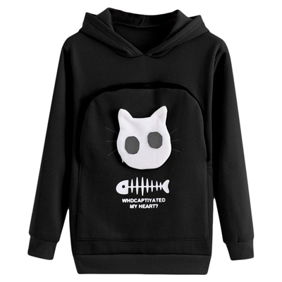 卡通印花可装猫咪长袖连帽衫