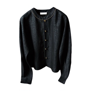 丝艺高定真丝短外套100桑蚕丝香云纱龟裂纹开衫宽松圆领气质上衣