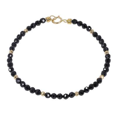 若华精切黑尖晶石手链18K金