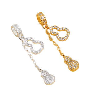 包18K金手串隔珠镶锆石双葫芦配件diy满钻水晶手链小吊坠挂件提溜