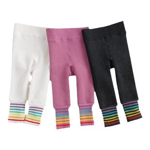 [加绒]马克珍妮女童彩虹条纹弹力保暖打底裤 儿童裤子冬装241652