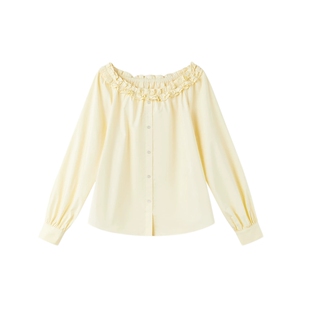 秋水伊人宽松女士衬衫女 2026春装新款优雅百搭木耳边一字肩上衣