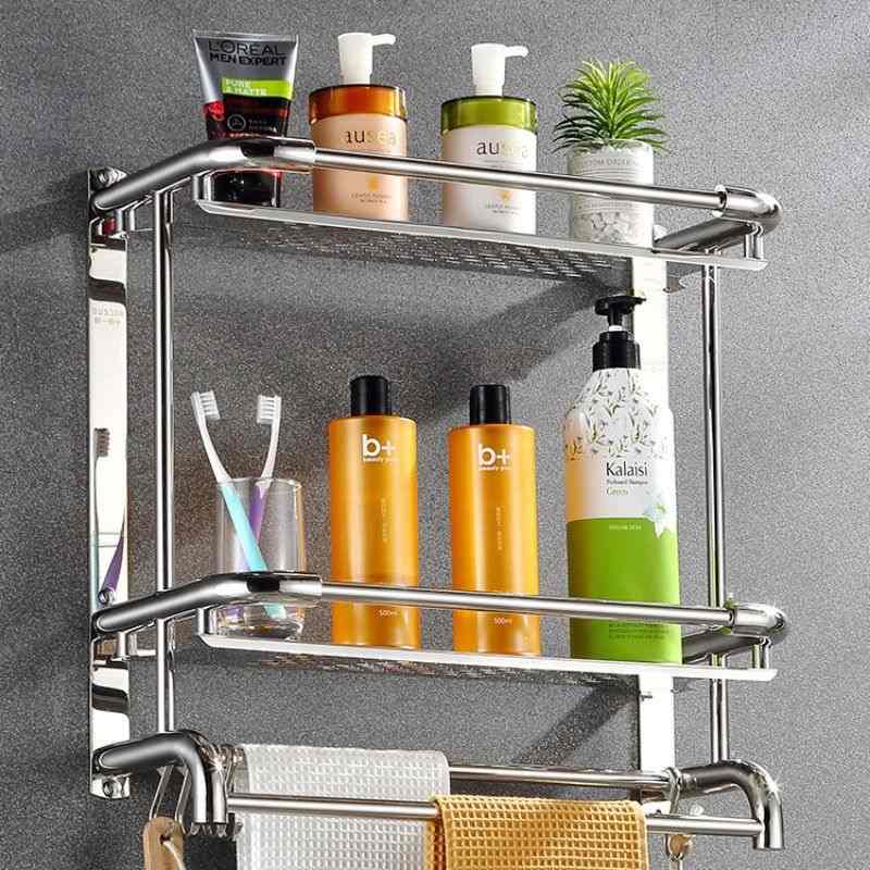 不锈钢304浴室架免打孔卫生间浴巾置物架加厚墙上壁挂卫浴收纳架