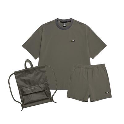 国家地理男女同款户外休闲弹性舒适T恤短裤两件套装附带小背包