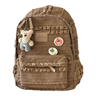 日系ins学院风简约纯色书包女 初中女生高中学生双肩包轻便小背包