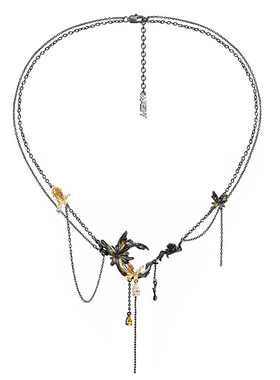 MASW麻秀高级感黑金月下蝴蝶项链