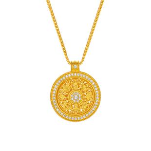 周六福八宝罗盘项链女S925银黄金色链坠新中式国风礼物送女友