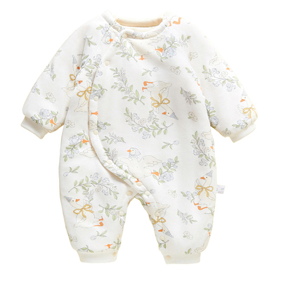 婴儿秋冬纯棉花侧开连体哈衣棉服