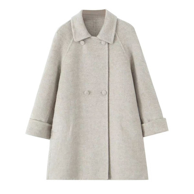 正平韩版中长款双面绒羊毛大衣女2025秋冬新款时尚娃娃领呢子外套