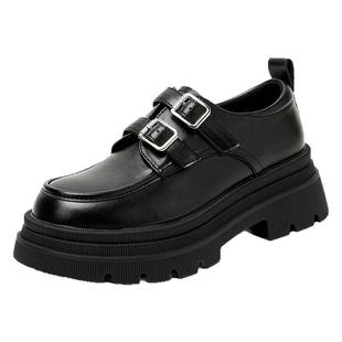 超轻厚底乐福鞋女2025新款真皮加绒英伦黑色小皮鞋小个子增高单鞋