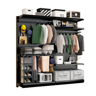 开放式衣柜卧室洞洞板五金收纳衣架简易少女衣帽间落地金属置物架