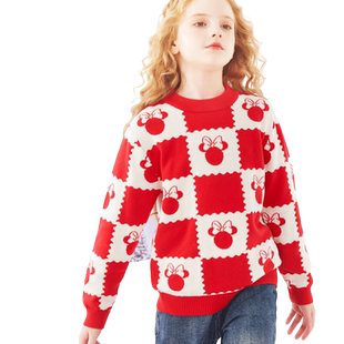 迪士尼女童毛衣秋冬新款儿童上衣大童加绒加厚保暖童装女孩针织衫