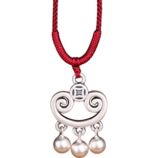 999纯银长命锁儿童吊坠女宝宝平安锁祥云项链男孩如意本命年红绳