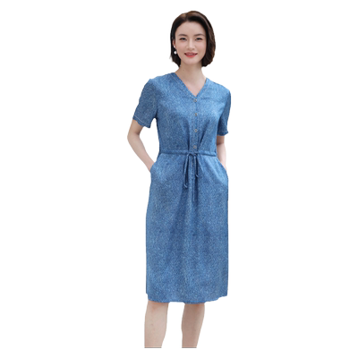 佐尔美高质感 时尚牛仔配色桑蚕丝连衣裙女E32LS90
