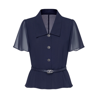 短袖50D雪纺衬衫上衣短款外套女