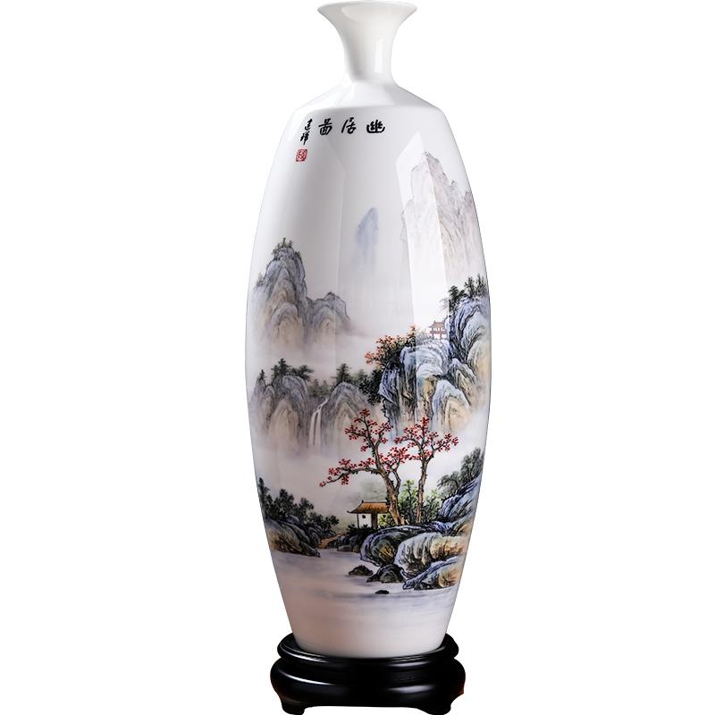 陶瓷国风手绘幽居图花瓶装饰品