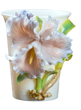 东方泥土釉下彩陶瓷花水杯送闺蜜