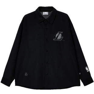 杰克琼斯NBA联名湖人队男装秋季衬衫宽松翻领字母印花纯色外套