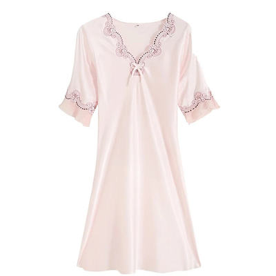 维多利亚真丝蕾丝网纱睡裙家居服