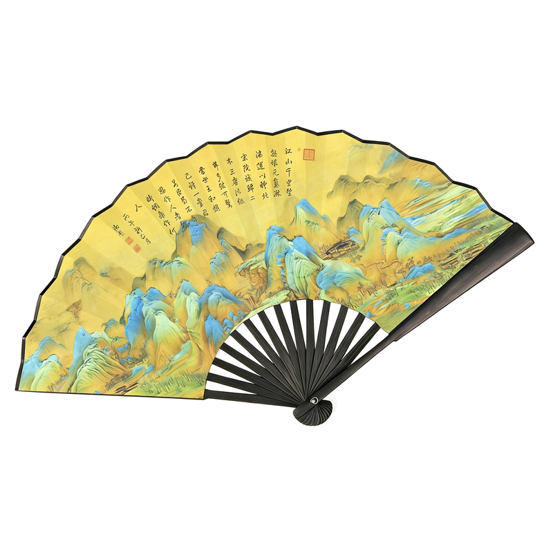 10寸双面青绿山水折扇双层加厚布面天然竹骨中国风夏季便携折叠扇