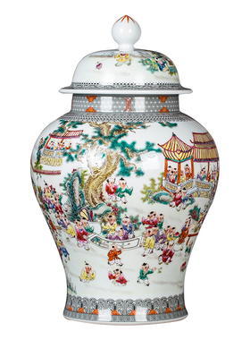 百鹤图将军罐陶瓷花瓶摆件