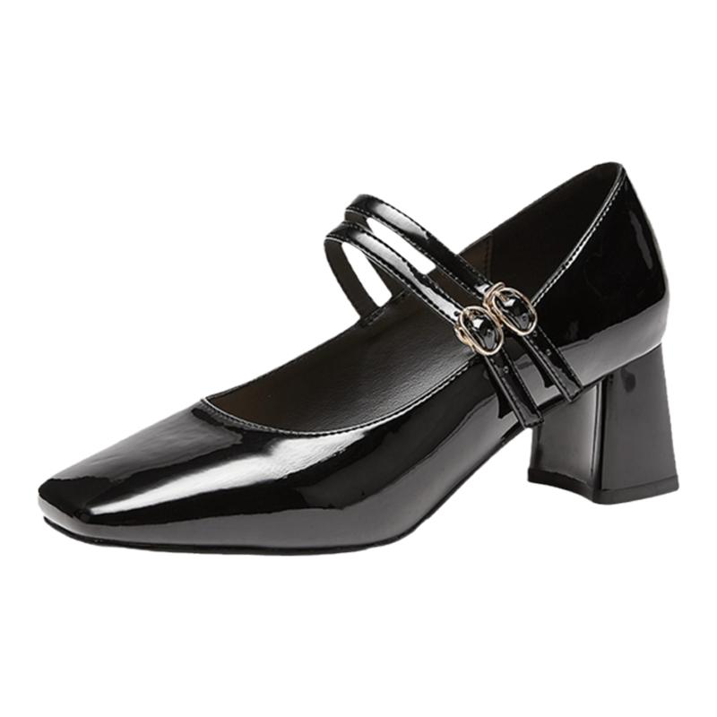 达芙妮玛丽珍女鞋2024新款法式温柔单鞋仙女风复古粗跟黑色高跟鞋