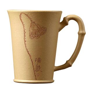 高端宜兴原矿紫砂杯名家李建军纯手工刻绘主人杯本山绿泥清欢竹把