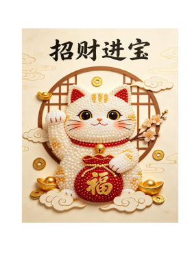 2026新款DIY福猫迎财珍珠画手工立体卡通高级摆台装饰礼物