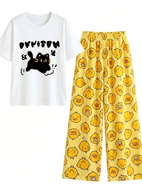 睡衣纯棉可爱鼻孔鸡套装家居服
