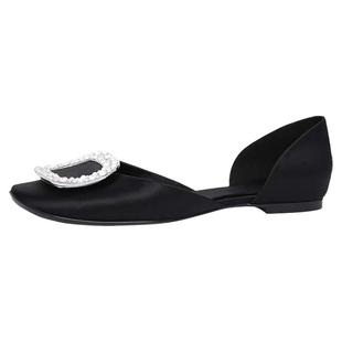 2025春夏新款rv小蛮腰女单鞋侧空圆头水钻方扣芭蕾舞舒适平底女鞋