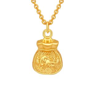 老庙黄金古韵优品古法金福字福袋套链女士足金项链颈饰官方旗舰店