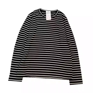 加密加厚磨毛舒适保暖撞色黑白条纹圆领高领长袖T恤打底衫秋冬女