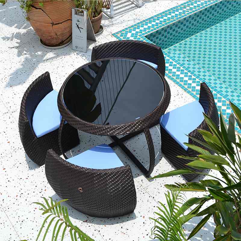 户外桌椅庭院带伞露台防晒防水藤编家具休闲露天阳光房室外桌椅