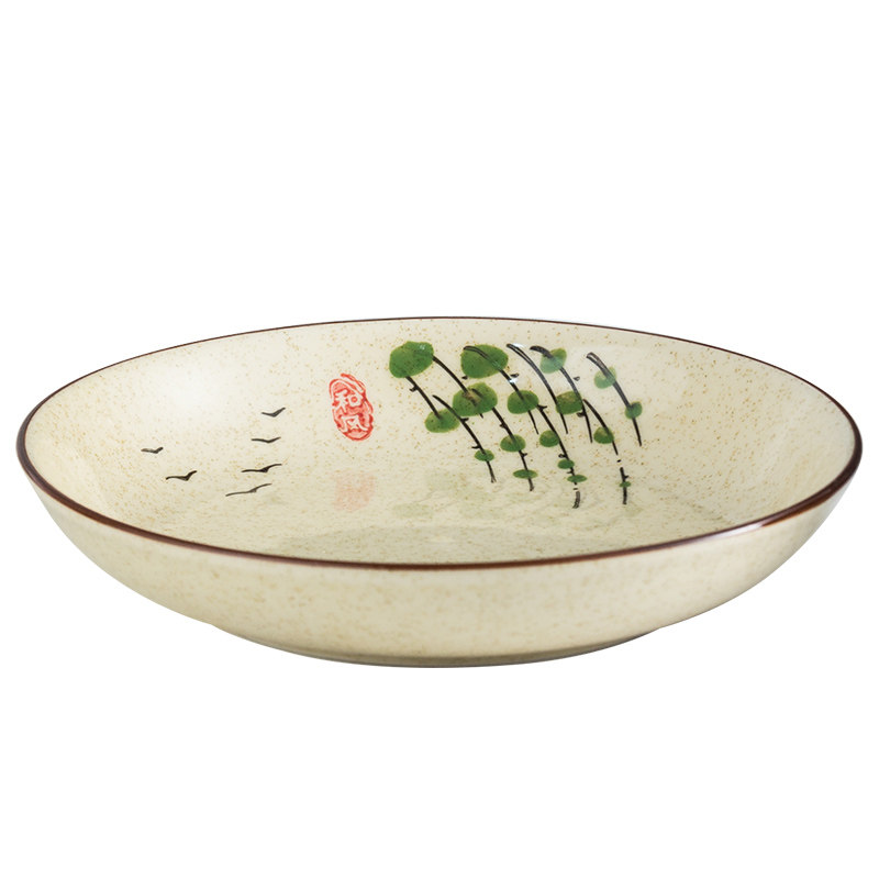 釉下彩盘子家用菜盘复古陶瓷深盘高级碟子日式餐具好看漂亮餐盘碗