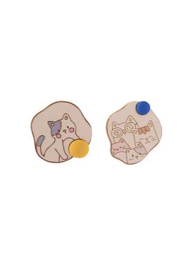 花迹小猫咪撞色耳夹女S925银针