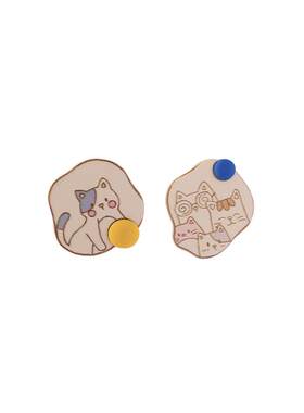 花迹小猫咪撞色耳夹女S925银针
