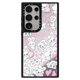 丝带兔爱心兔手机壳磁吸magsafe镜面防摔保护套适用于三星Galaxy S25ultra/S25/S24/S23ultra可爱个性