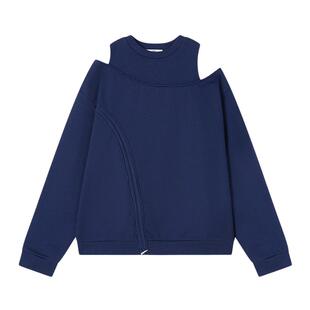 SLY 2025春季新品美式露肩抽绳褶皱长袖宽松卫衣女030ISR80-4731