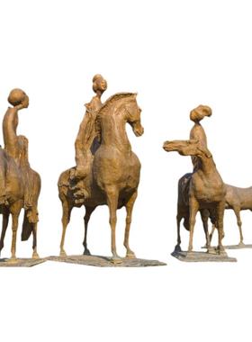 仕女骑马雕塑艺术公园大型抽象造型户外草坪玻璃钢铸铜摆件工艺品