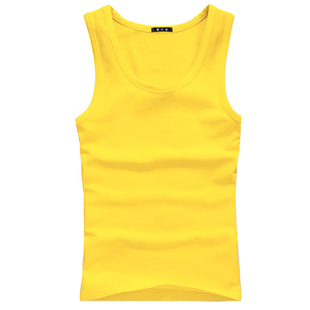 新款男士黄色背心弹力潮牌纯色背心修身打底衫男装白色黑色衣服
